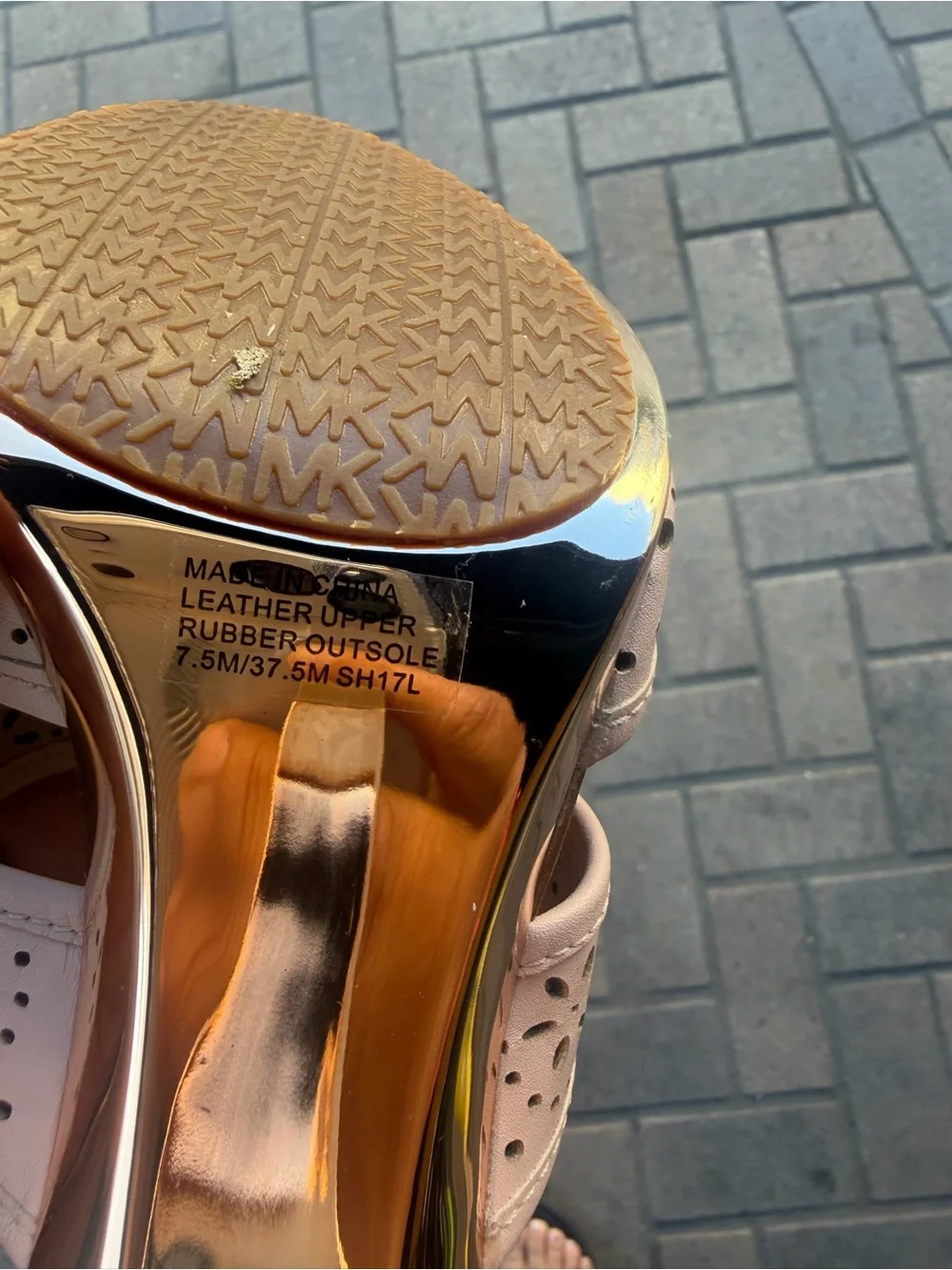 Michael Kors Blush Pink Perforated T-Strap Heels with Rose Gold Heel - Picture 10 of 10
